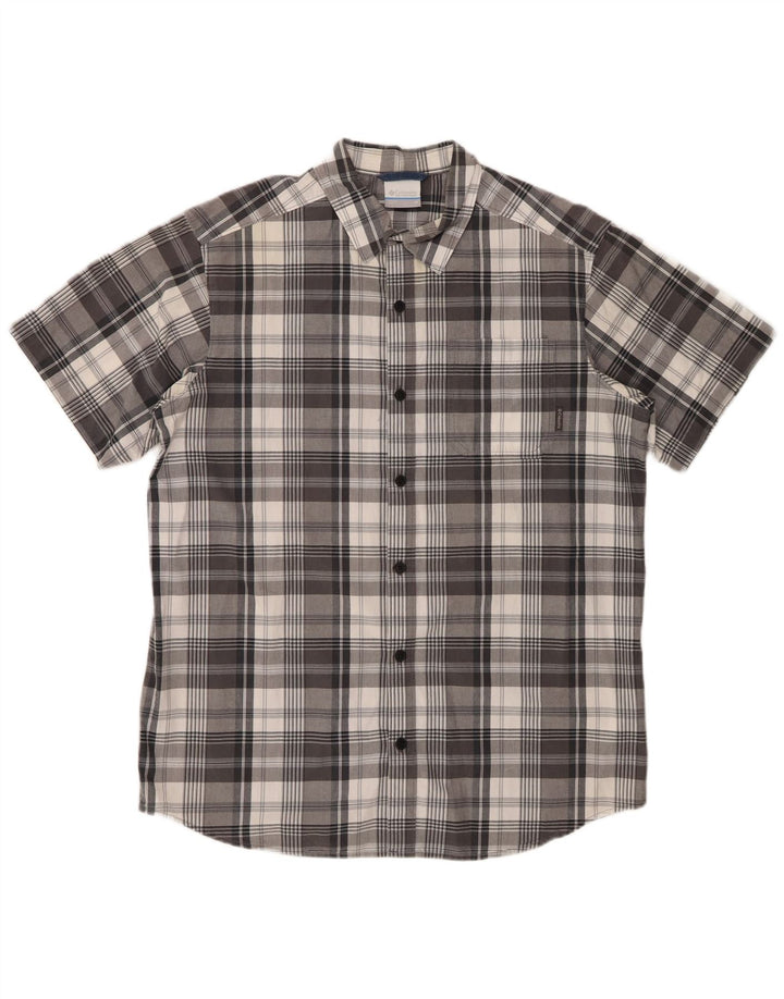 Koszula męska z krótkim rękawem Columbia, średnia, szara, bawełniana kratka