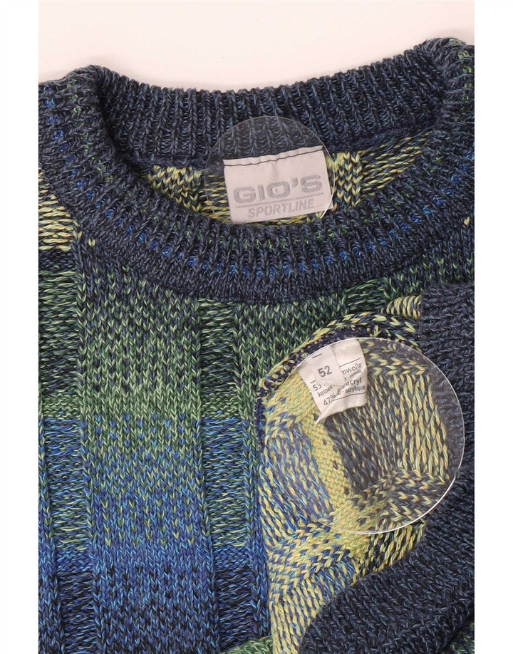 Sweter męski z okrągłym dekoltem w stylu vintage IT 52, duży, wielokolorowy, geometryczny