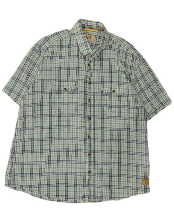 Camel Active Męska koszula z krótkim rękawem o regularnym kroju, 2XL, bawełniana w zieloną kratkę