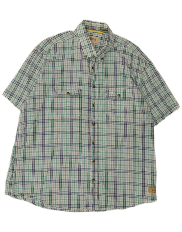 Camel Active Męska koszula z krótkim rękawem o regularnym kroju, 2XL, bawełniana w zieloną kratkę