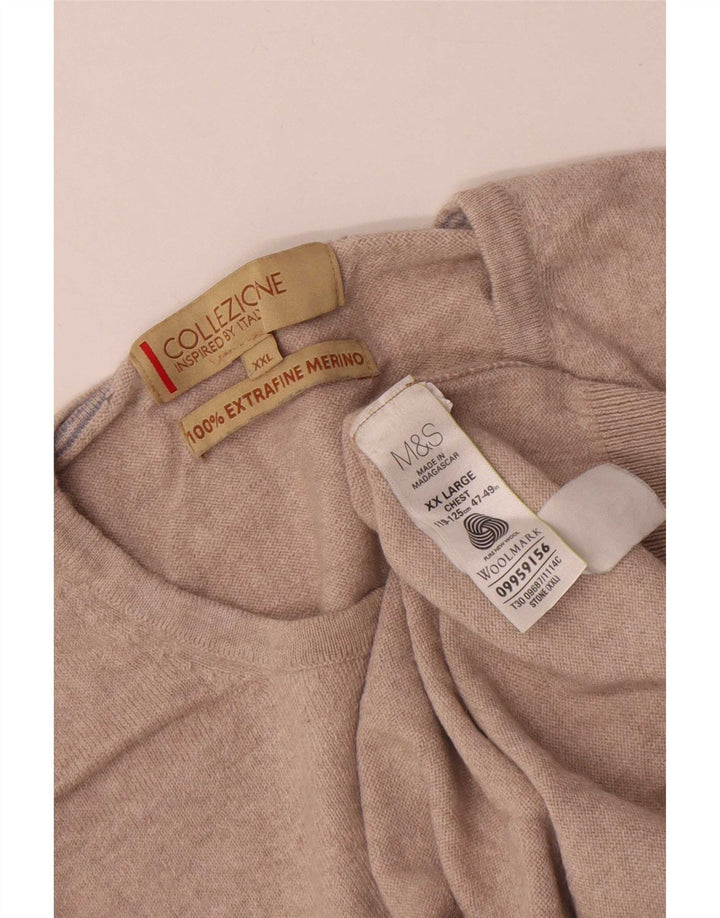 Marks & Spencer Męski sweter z okrągłym dekoltem 2XL, beżowa wełna merynosowa