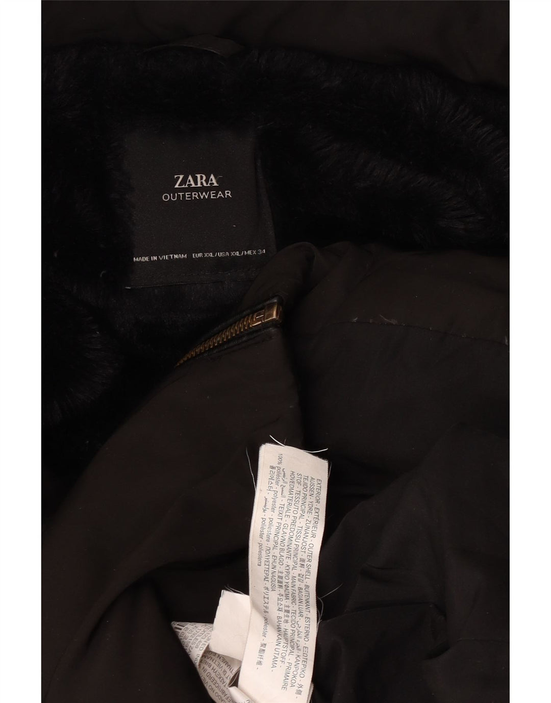 Damski płaszcz z kapturem i ociepleniem Zara UK 20 2XL Czarny poliester