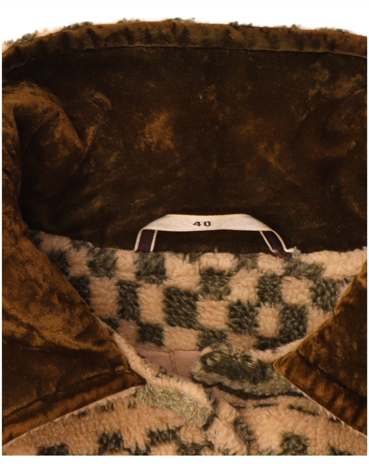 Vintage damski płaszcz polarowy oversize EU 40 w średnie beżowe paski