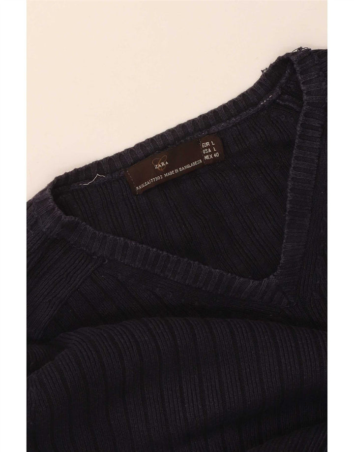 Męski sweter Zara z dekoltem w kształcie litery V, duży, granatowy