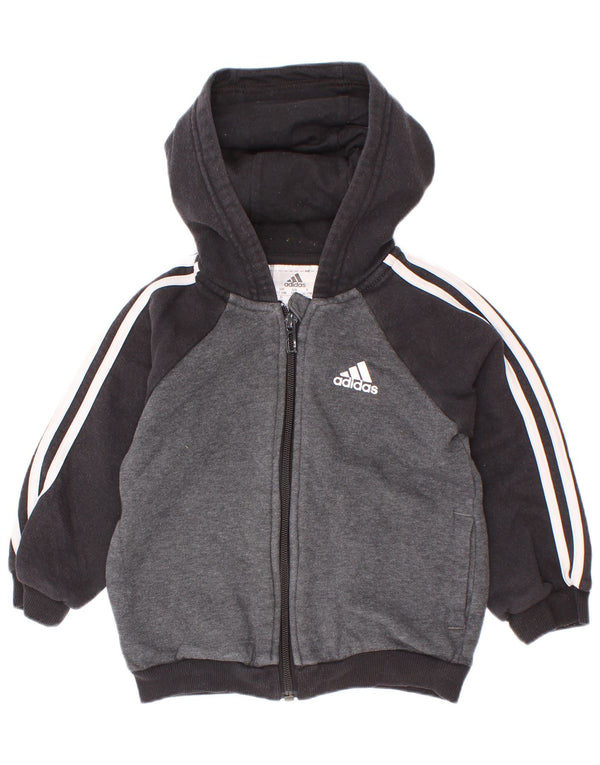 Adidas Baby Boys Sweter Zip Hoodie Sweter 12-18 Miesięcy Szara Bawełna z blokami kolorów