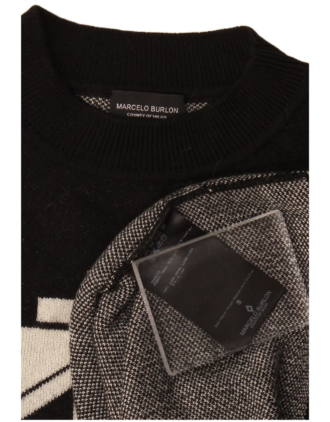 Marcelo Burlon Damski sweter z okrągłym dekoltem UK 10, mały, czarny, geometryczny