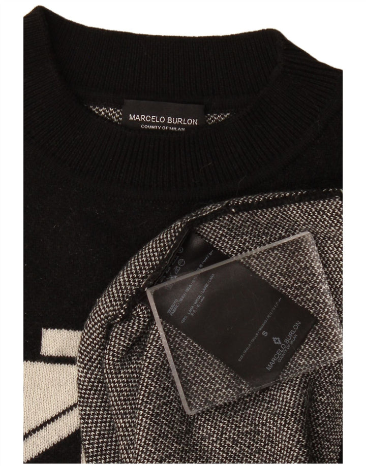 Marcelo Burlon Damski sweter z okrągłym dekoltem UK 10, mały, czarny, geometryczny