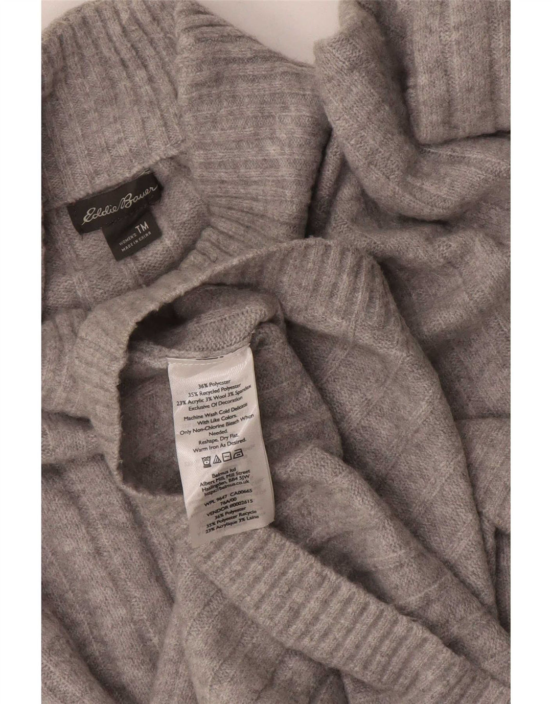 Damski sweter z golfem Eddie Bauer, UK 14, średni szary