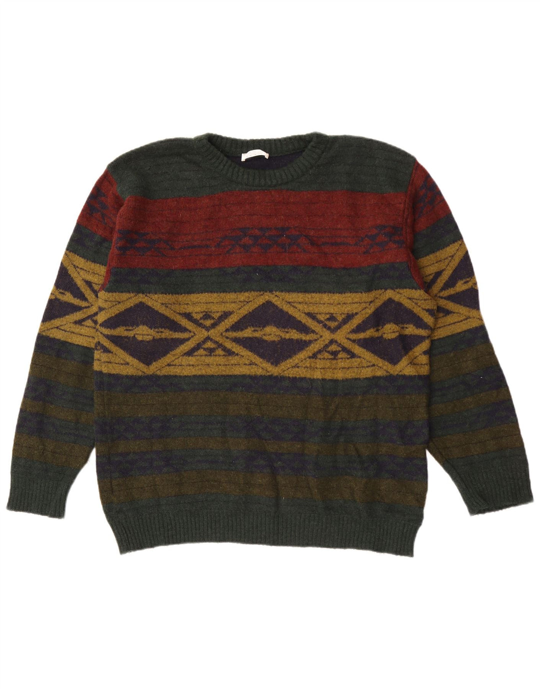 Męski sweter z okrągłym dekoltem Alba Moda, duży, geometryczny khaki
