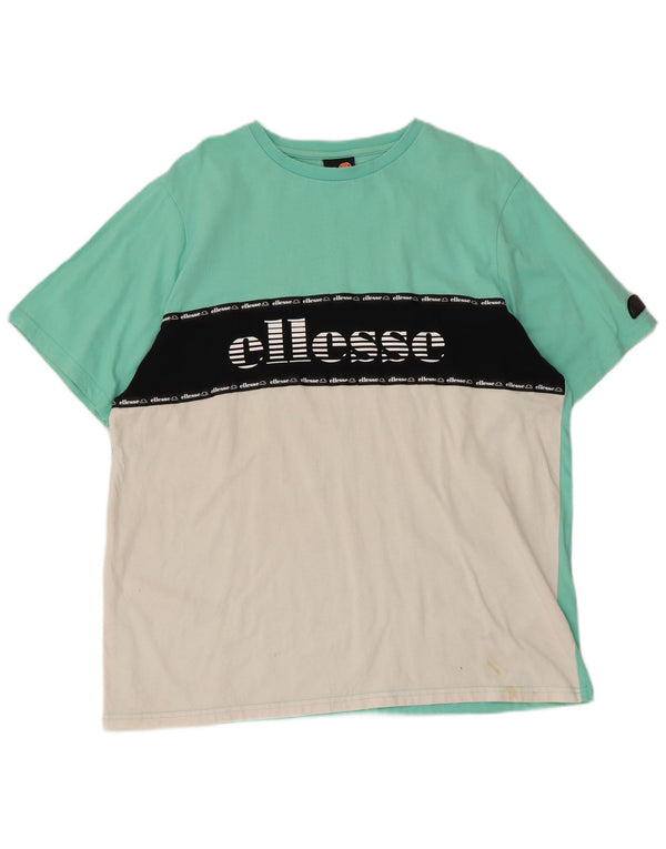 Męska koszulka z grafiką Ellesse Top 2XL Turkusowa bawełna z blokami kolorów