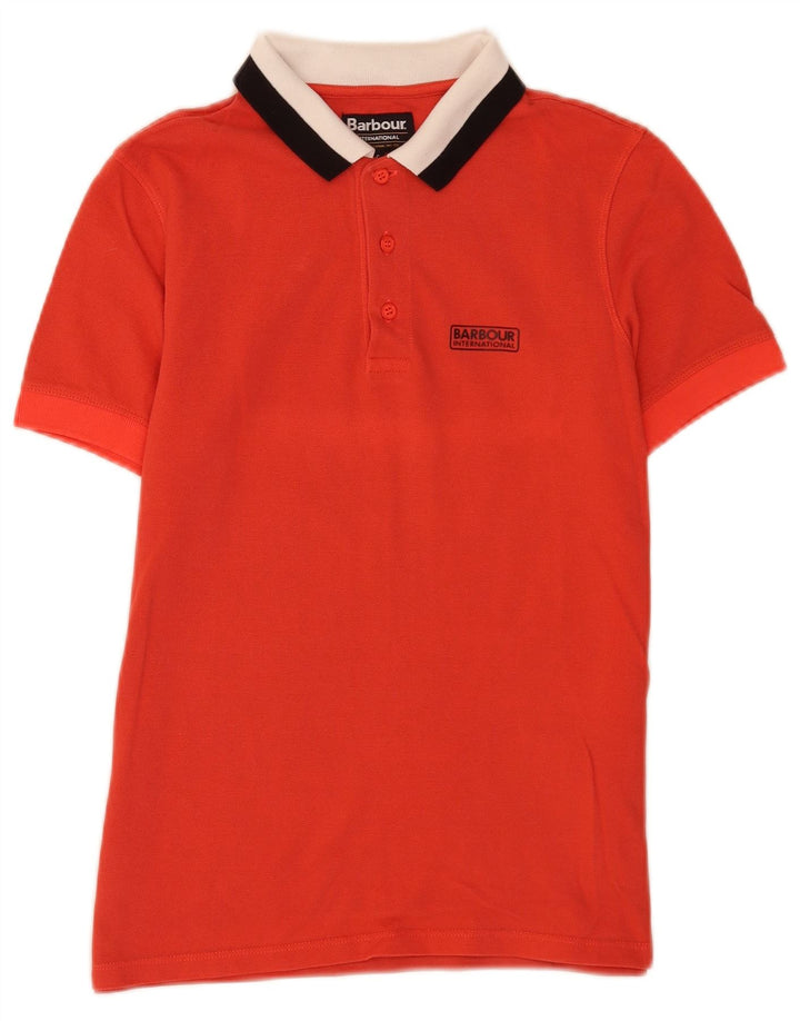 Męska koszulka polo Barbour, mała, czerwona, bawełniana w bloki kolorów