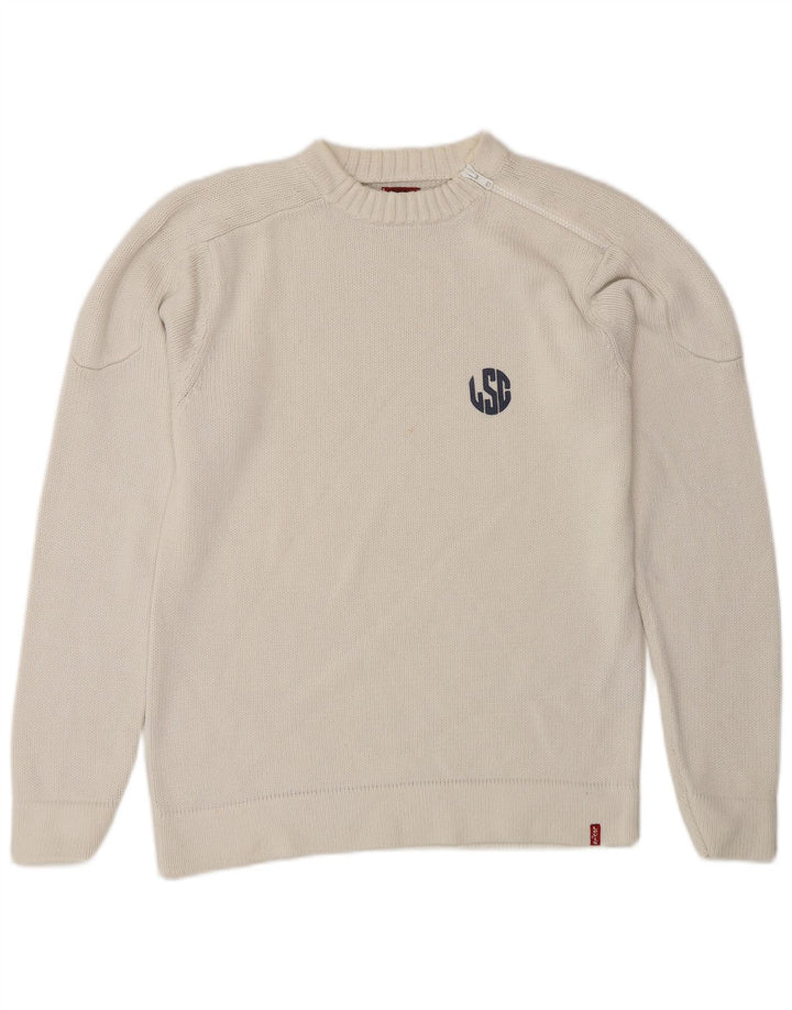 Męski sweter z wycięciem pod szyją Levi's, mały, biały, bawełniany