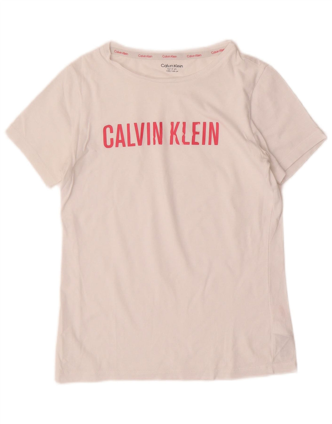 CALVIN KLEIN Dziewczęcy T-shirt z grafiką, 12-13 lat, biała bawełna