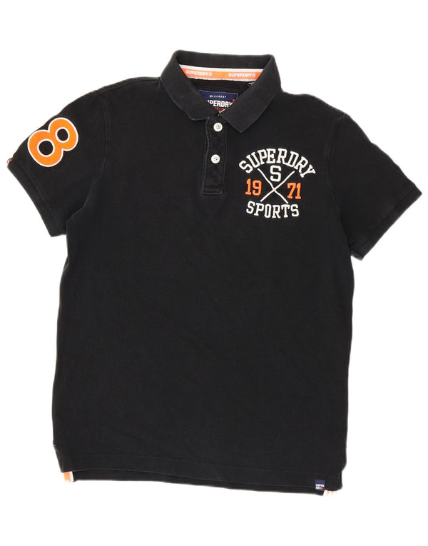 Męska koszulka polo do rugby Superdry z grafiką, duża, czarna, bawełniana