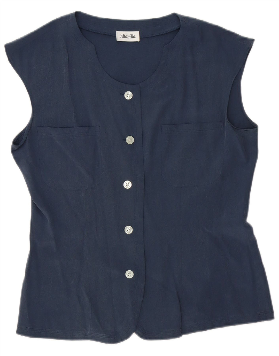Damska bluzka bez rękawów Altavilla UK 10, mała, granatowa, jedwabna