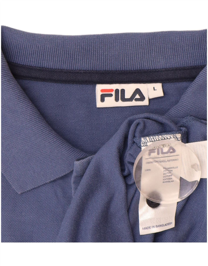Męska koszulka polo FILA z długim rękawem, duża, niebieska, bawełniana