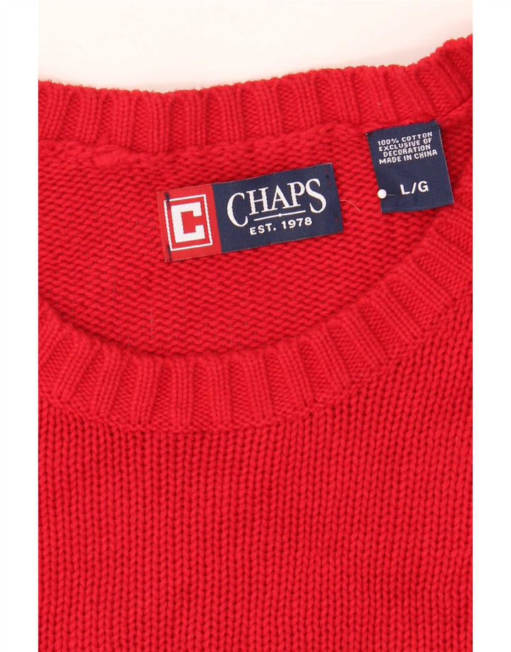 Męski sweter z wycięciem pod szyją Chaps, duży, czerwony, bawełniany