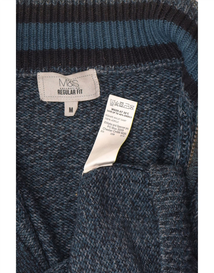 Marks & Spencer Męski sweter rozpinany o regularnym kroju, średnioniebieski, akrylowy