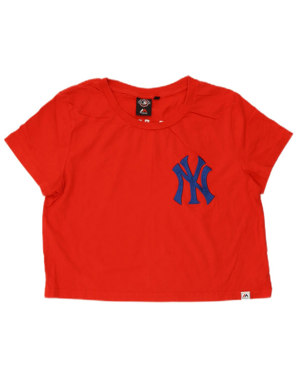 Damska koszulka Majestic New York Yankees Crop Graphic Top UK 14 Średnia czerwień