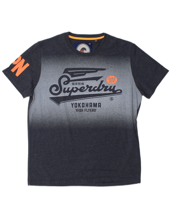 Męski T-shirt Superdry z grafiką, 2XL, szara, bawełniana z blokami kolorów