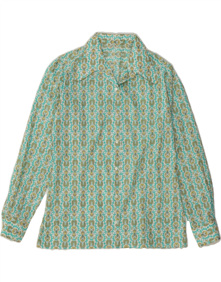 VINTAGE Womens Abstract Pattern Shirt IT 44 Medium Turquoise Vintage Vintage and Second-Hand Vintage from Messina Hembry 