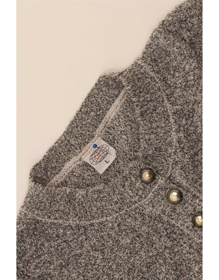 Sweter damski w stylu vintage, zapinany na guziki, UK 16, duży, szary, akrylowy