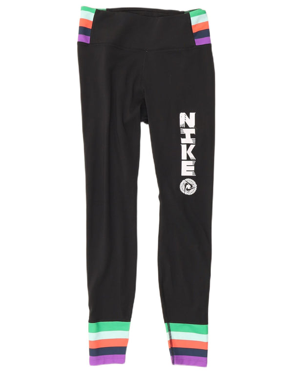 Damskie legginsy Nike Graphic UK 6 XS, czarny poliester z blokami kolorów