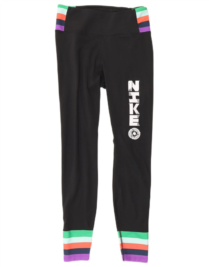 Damskie legginsy Nike Graphic UK 6 XS, czarny poliester z blokami kolorów