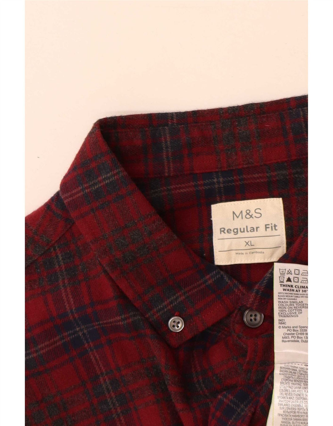 Marks & Spencer Męska koszula flanelowa XL w czerwoną kratę o regularnym kroju