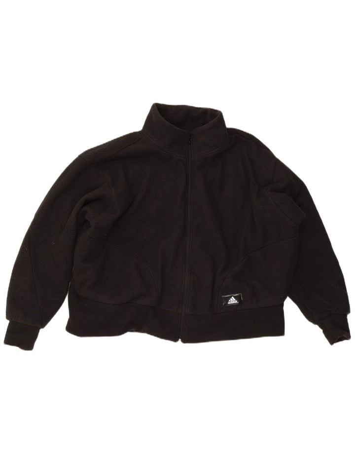 ADIDAS Womens Oversized Crop Fleece Jacket UK 28/30 3XL Black Polyester