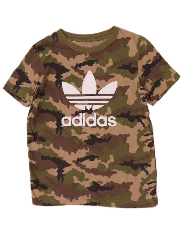 Adidas Boys Regular Graphic T-Shirt Top 9-10 Years Green Camouflage