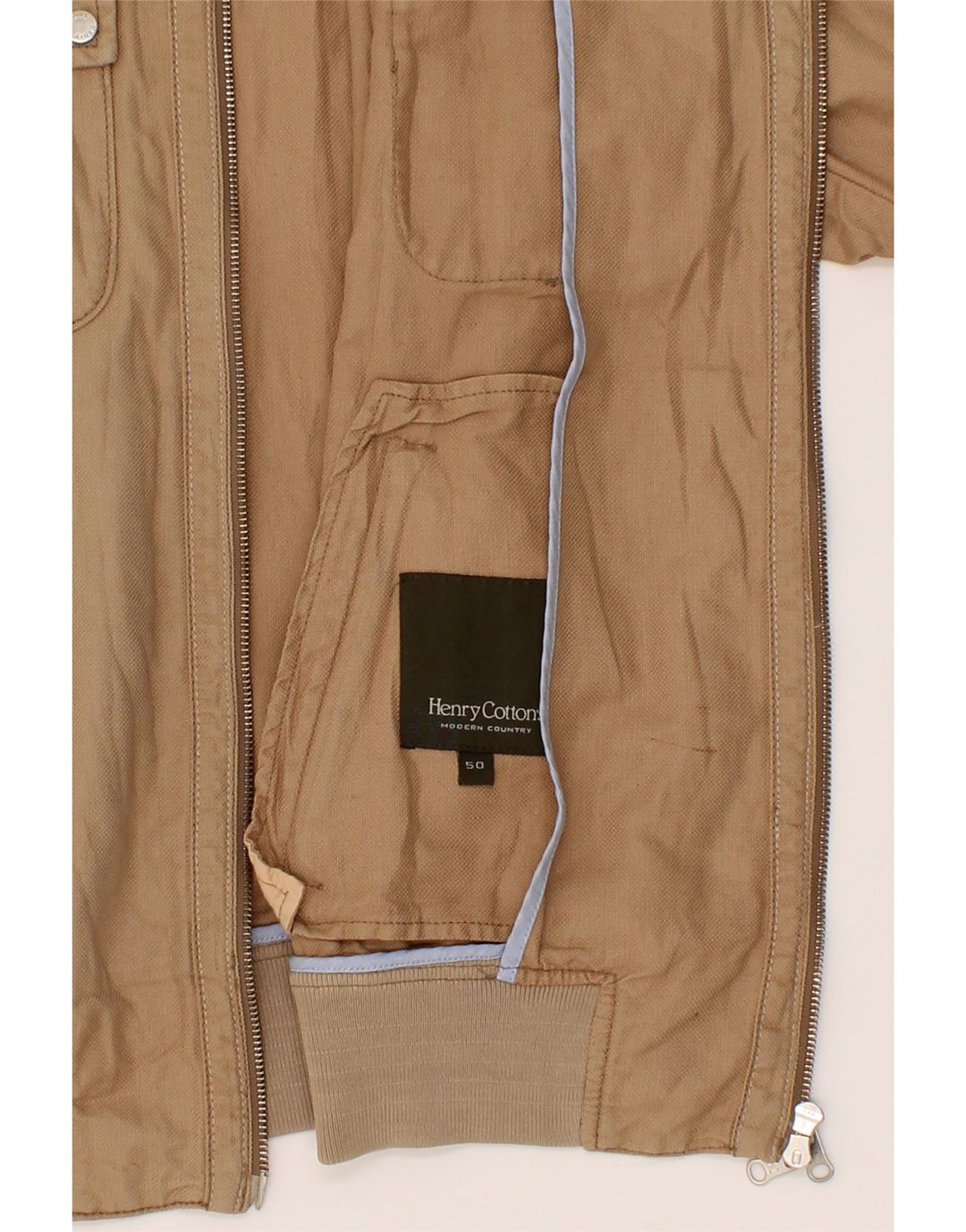 HENRY COTTONS Mens Bomber Jacket IT 50 Large Beige Cotton Vintage Henry Cottons and Second-Hand Henry Cottons from Messina Hembry 