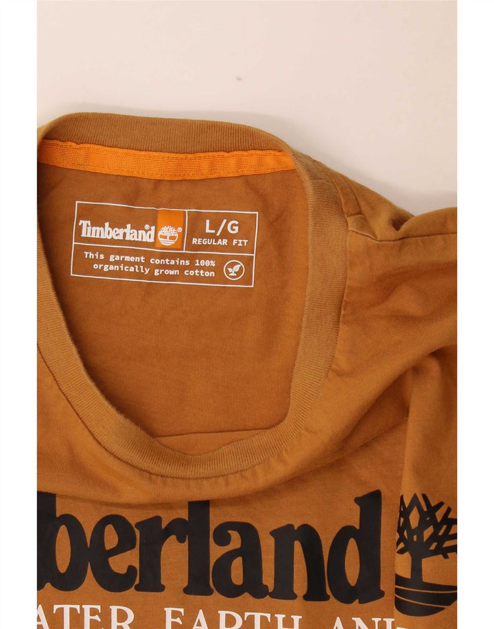 Męski top z grafiką Timberland o regularnym kroju, z długim rękawem, duży, brązowy, bawełniany
