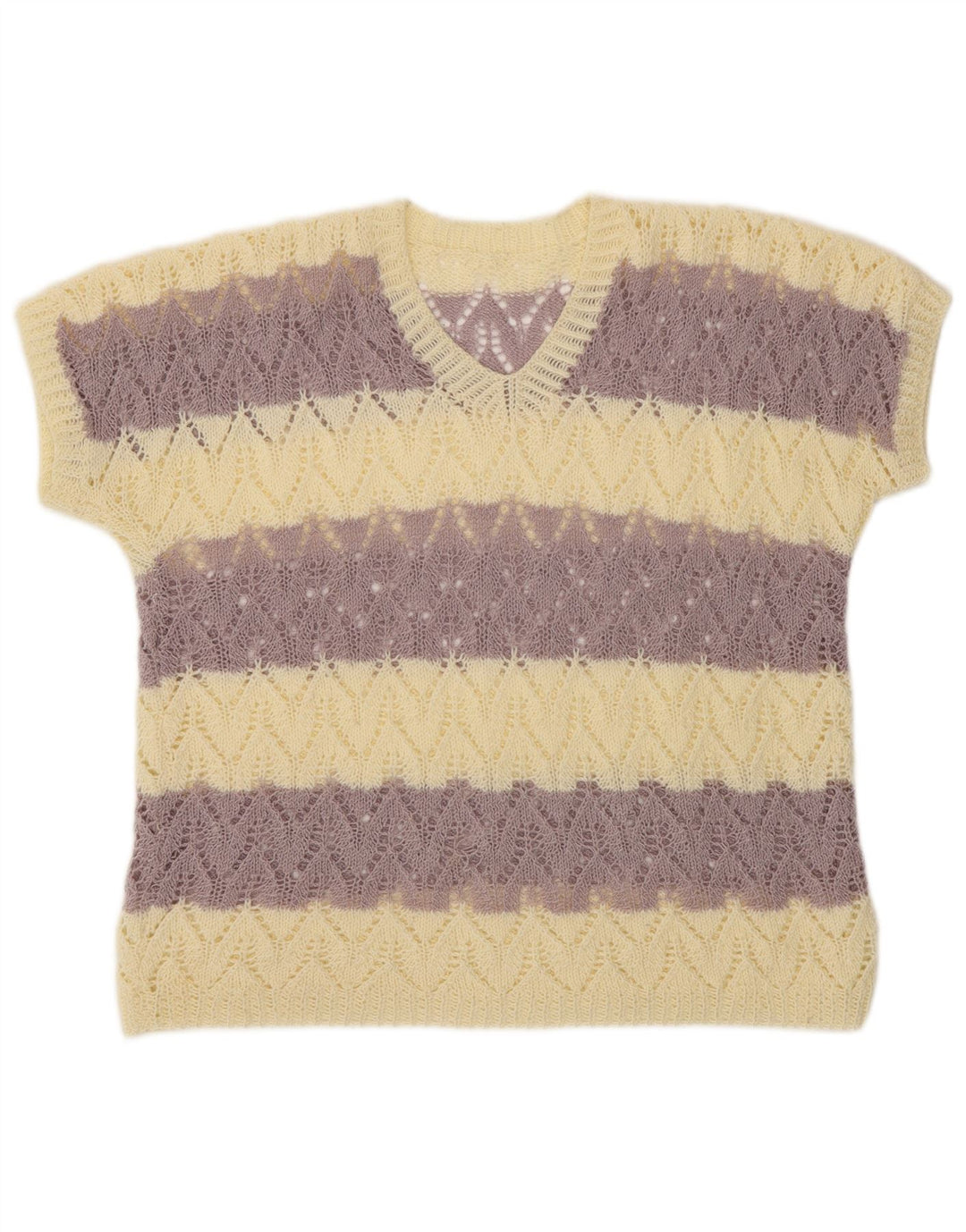 Damski sweter VINTAGE z krótkim rękawem i dekoltem w kształcie litery V, UK 16, duży fioletowy