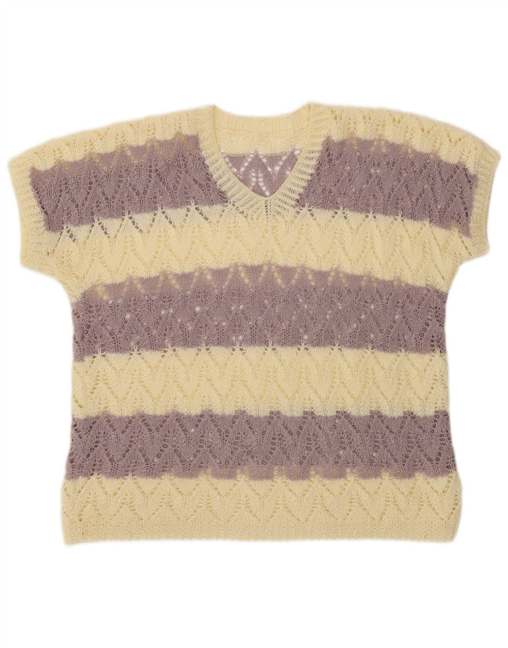 Damski sweter VINTAGE z krótkim rękawem i dekoltem w kształcie litery V, UK 16, duży fioletowy