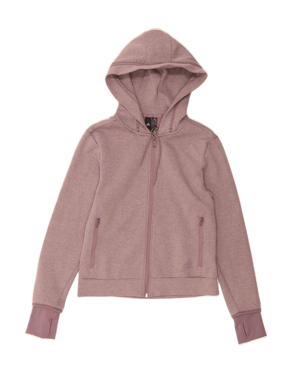 ADIDAS Womens Zip Hoodie Sweater UK 8/10 Small Purple Cotton