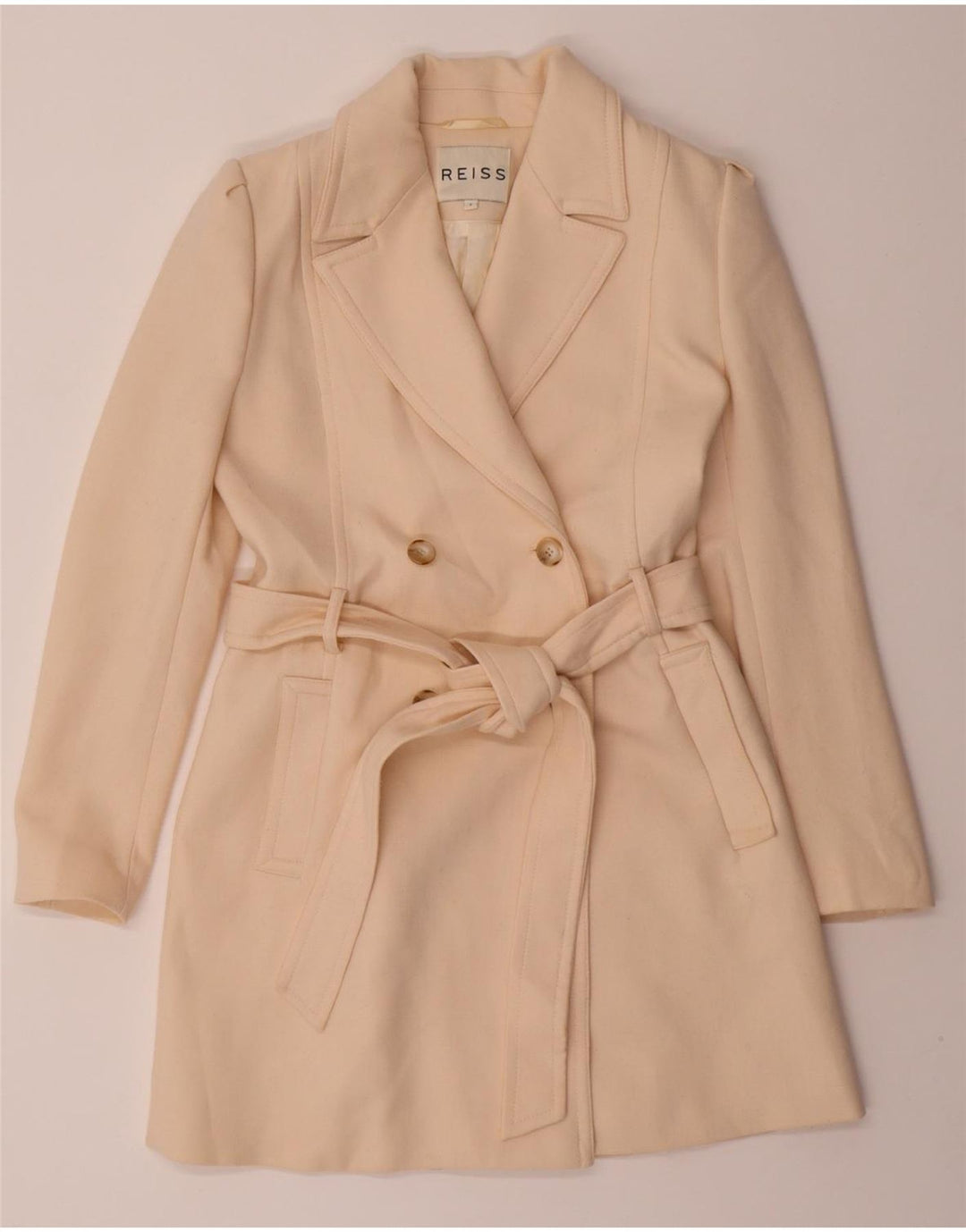 REISS Womens Double Breasted Coat UK 10 Small Off White Polyester