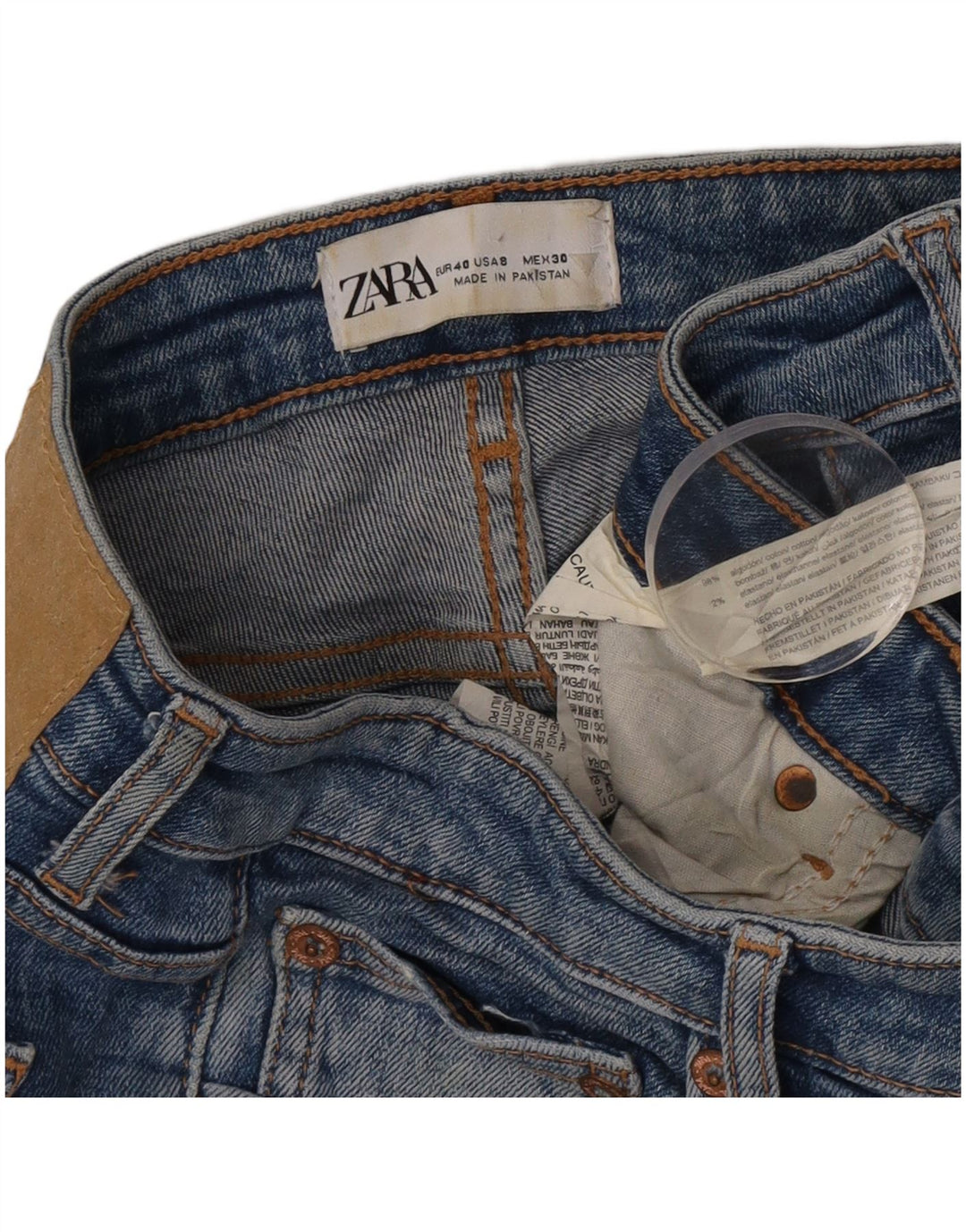Damskie jeansy Zara w trudnej sytuacji, EU 40 Medium W30 L31, niebieska bawełna