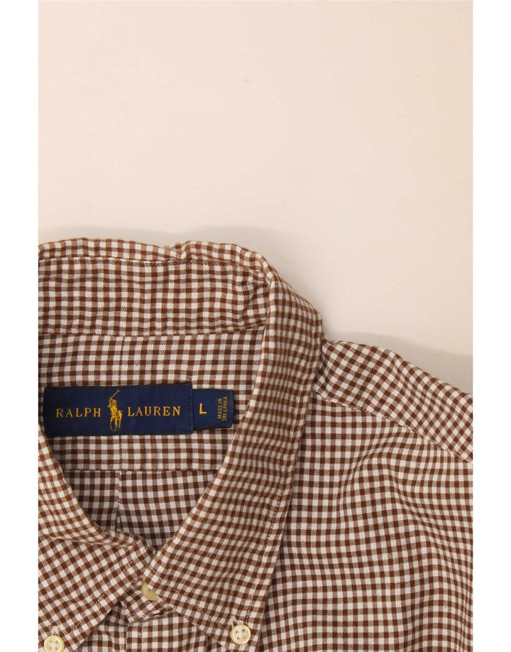 Męska koszula flanelowa Ralph Lauren, duża, brązowa bawełniana kratka