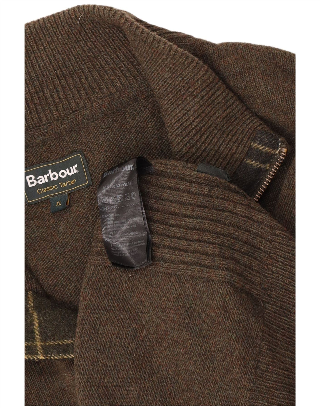 Męski sweter z zamkiem błyskawicznym Barbour XL, wełniany khaki