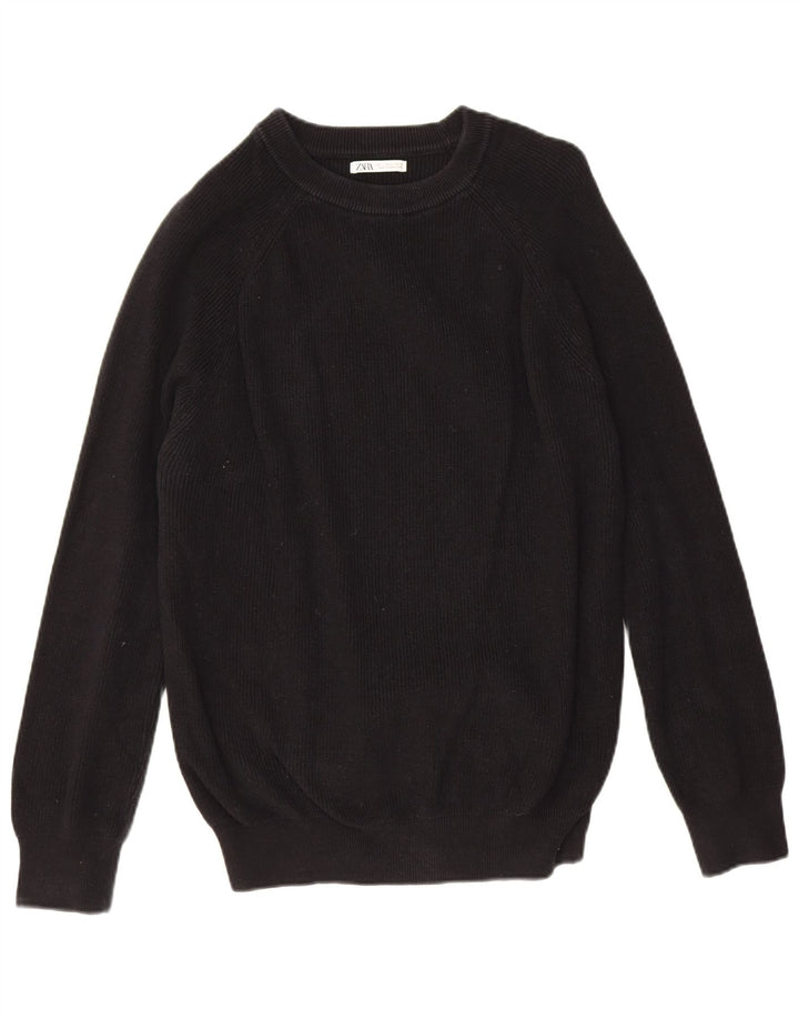 Zara Męski sweter z dekoltem w łódkę, duży, czarny, bawełniany