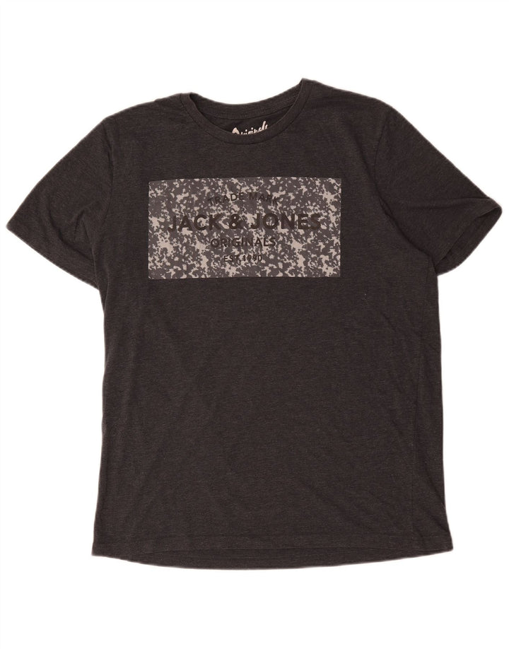 Męska koszulka z grafiką Jack & Jones, góra XL, szara bawełna