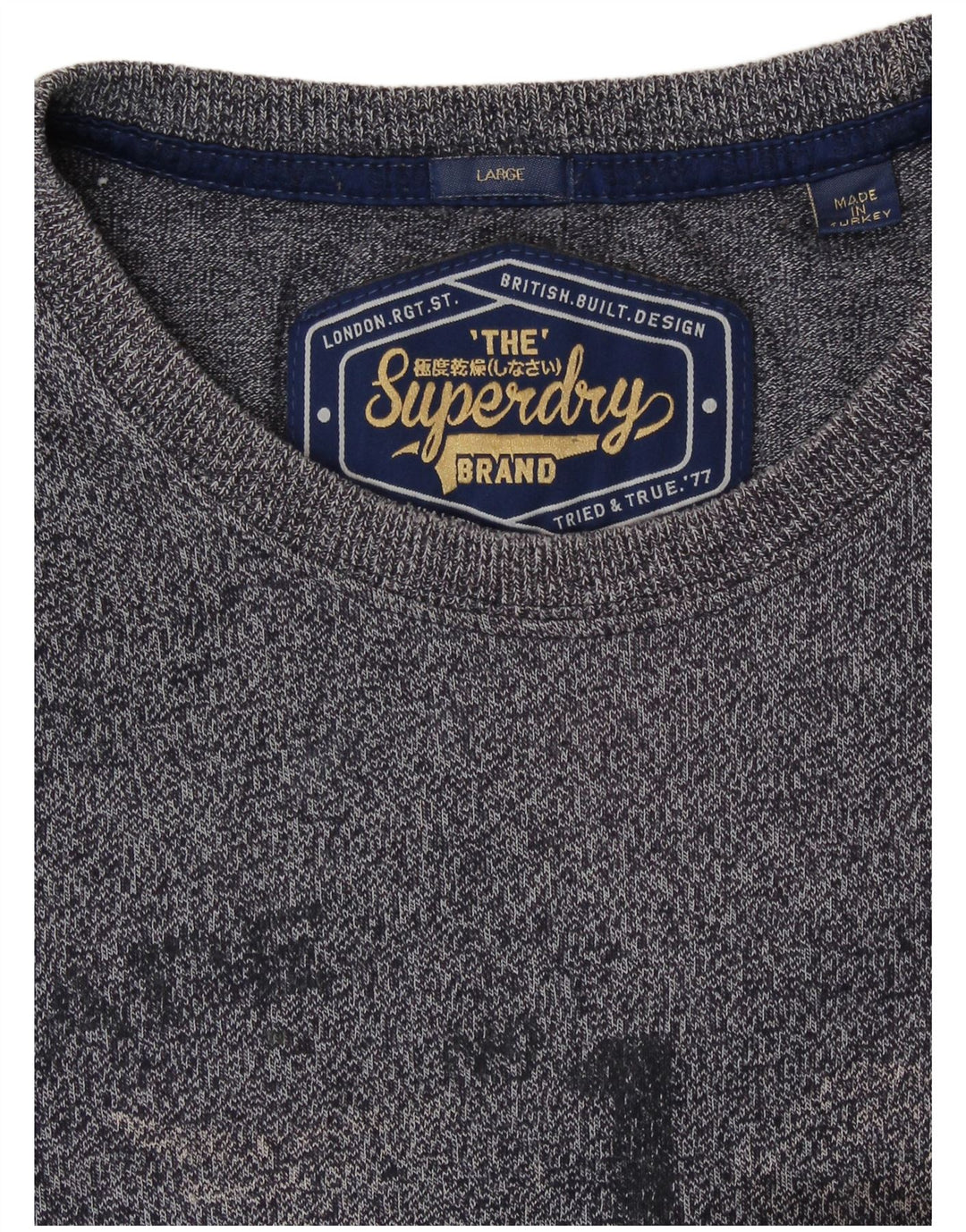 SUPERDRY Męski T-shirt z grafiką, duży, bawełniany w granatowe plamki