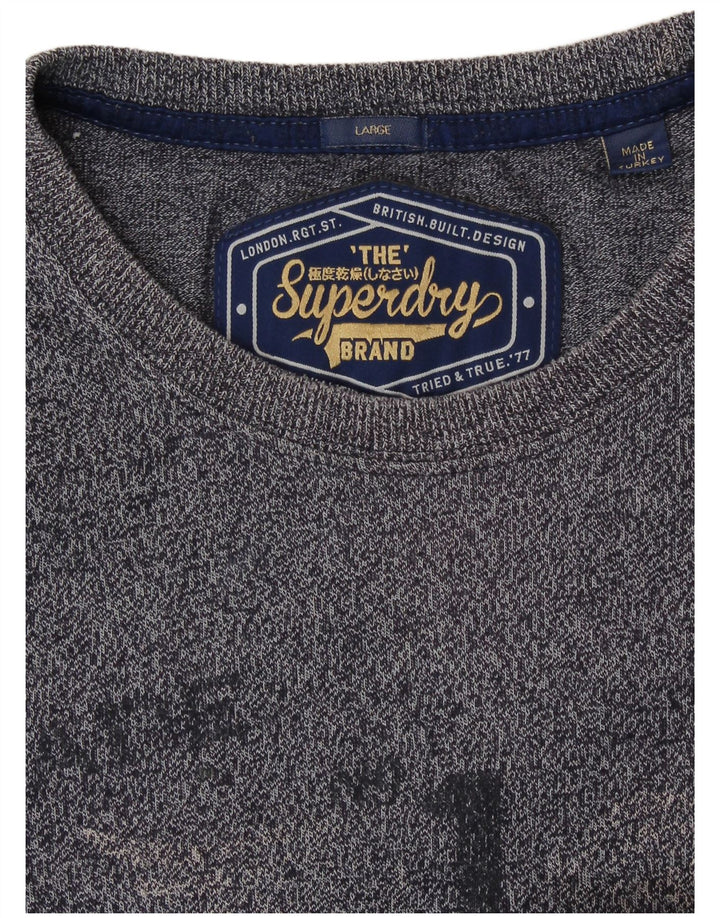 SUPERDRY Męski T-shirt z grafiką, duży, bawełniany w granatowe plamki