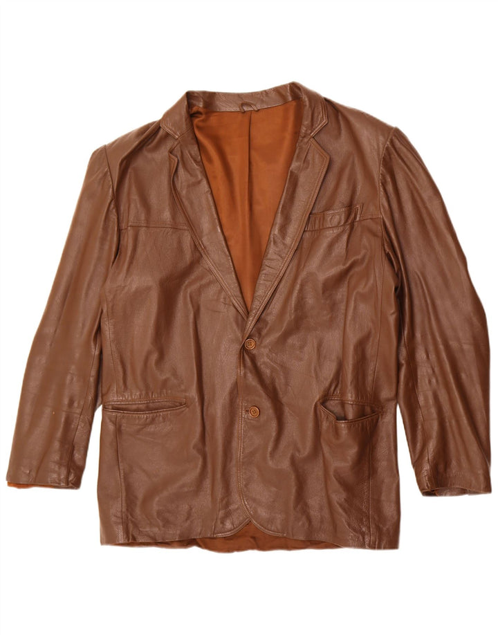 Vintage męska skórzana marynarka zapinana na 2 guziki UK 40, duża brązowa