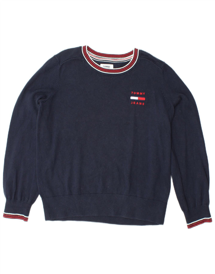 Damski sweter z okrągłym dekoltem TOMMY HILFIGER UK 10, mały, granatowy