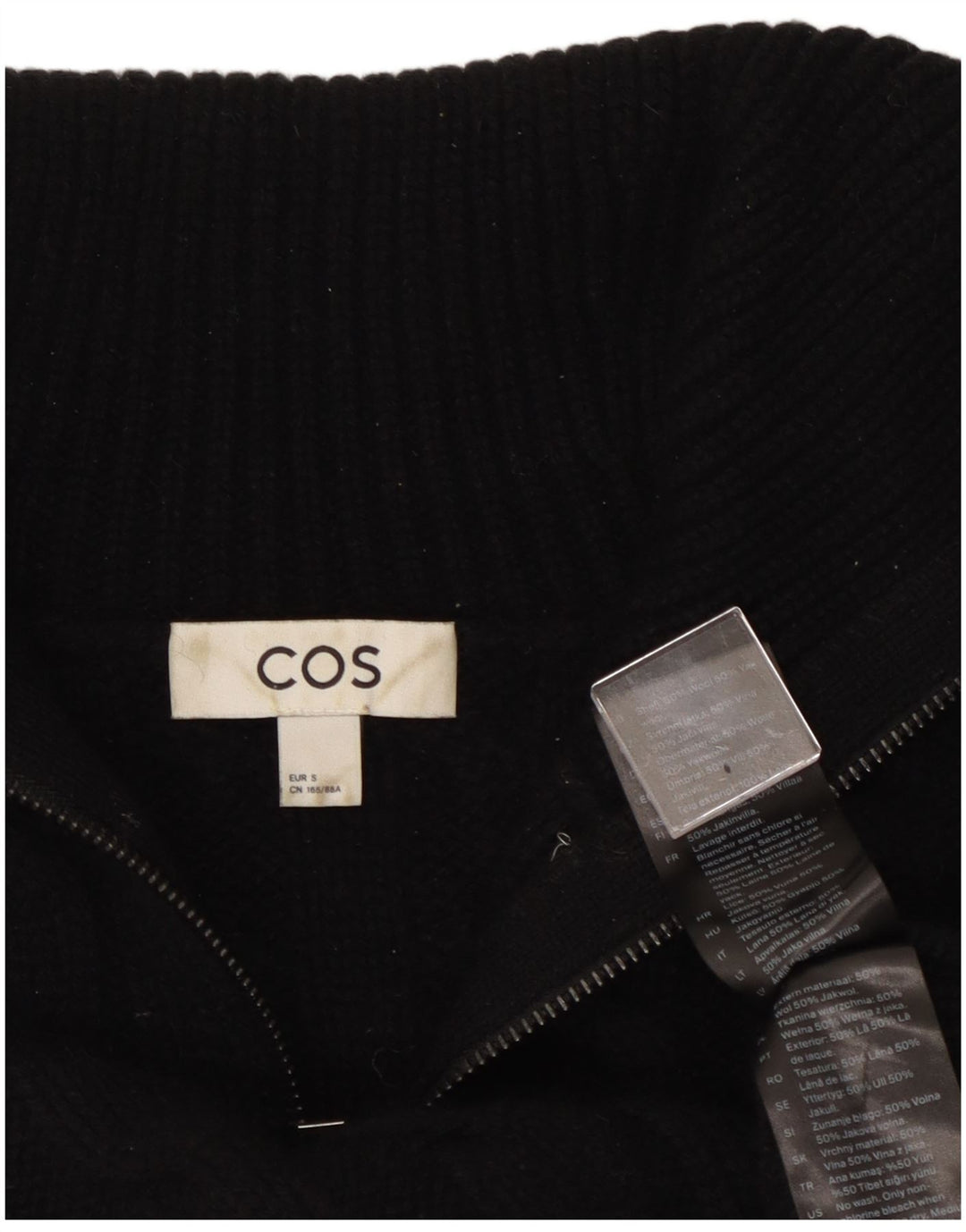 Cos Damski sweter oversize typu Crop Cardigan UK 10 Small Black Wełna