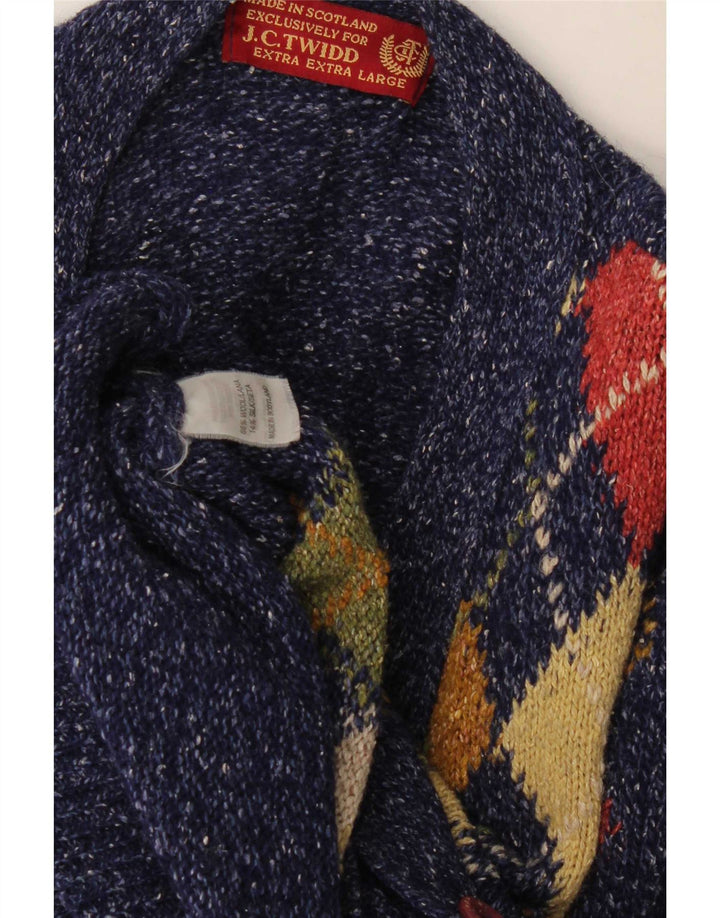 J. C. Twidd Męski sweter rozpinany 2XL Niebieski Argyle/Diamentowa wełna Klasyczny