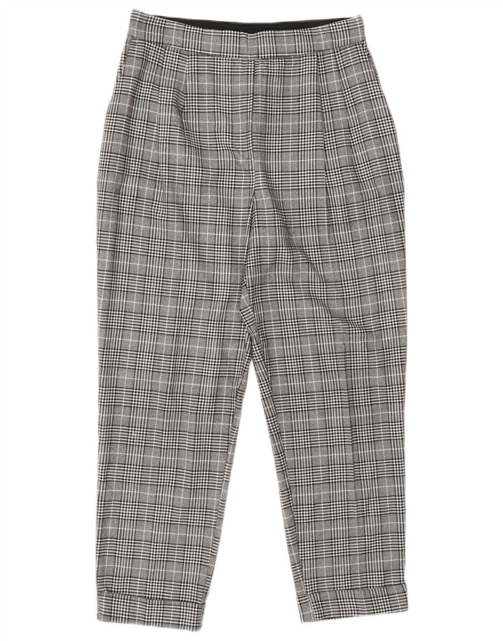 Damskie zwężane spodnie chino Zara, małe W27 L25, szary poliester w kratę