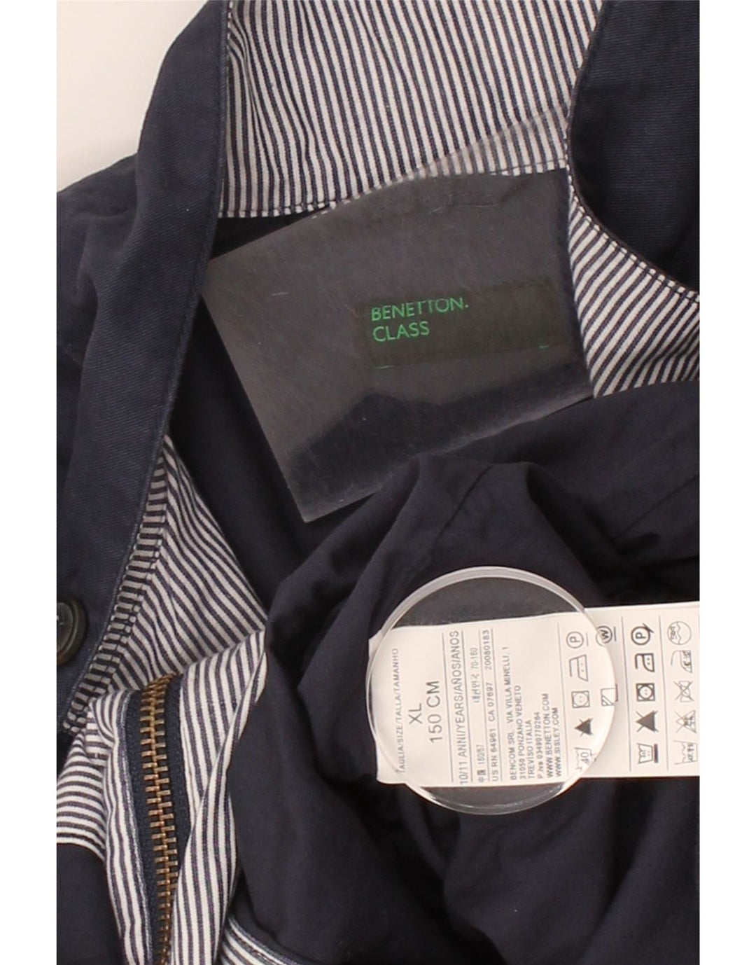 BENETTON Boys Bomber Jacket 10-11 Years XL Navy Blue Cotton Vintage Benetton and Second-Hand Benetton from Messina Hembry 